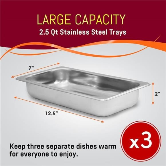Elite Gourmet Triple 3 x 2.5 Qt. Trays, Buffet Server, Stainless Steel - Picture 4 of 7
